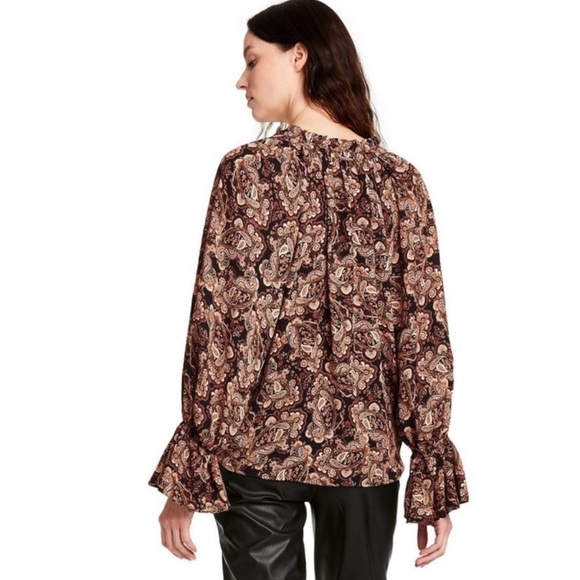 Nili Lotan Paisley Print Long Sleeve Blouse Brown - Picture 1 of 5